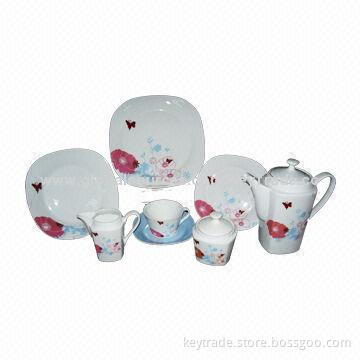 Fine Porcelain Dinner Set in Square Shape, with Decal